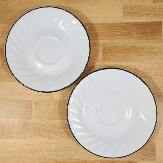 Corelle Corning White Vitrelle Set of 2 Saucers Green Rim for Cups and Mugs