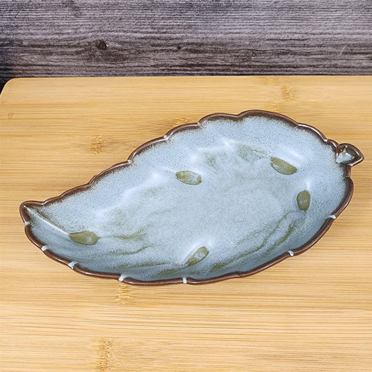 Frankoma Plainsman Woodland Moss Pottery Leaf Dish Bowl Blue Brown Green 9