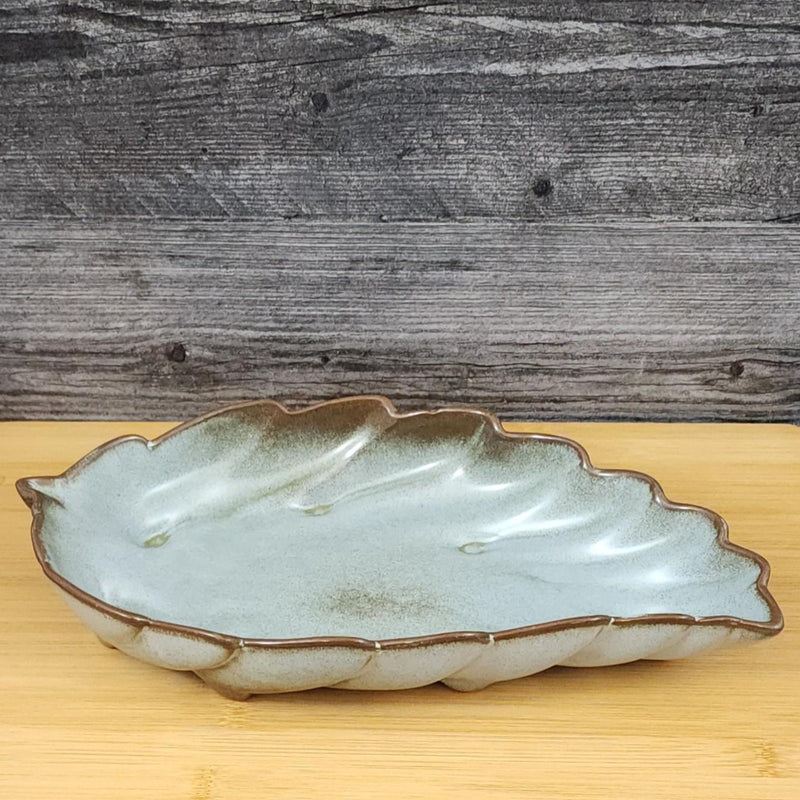 Load image into Gallery viewer, Frankoma Plainsman Woodland Moss Pottery Leaf Dish Bowl Blue Brown Green 9&quot;
