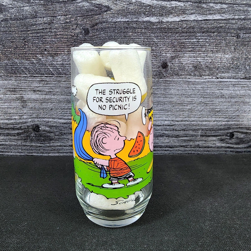 Load image into Gallery viewer, Peanuts Linus McDonalds Drinking Glass Vintage Schultz Cartoon Tumbler 1968
