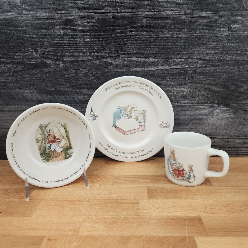 Load image into Gallery viewer, Wedgwood Peter Rabbit Child's 3-Piece Set Plate Bowl Cup Nib Beatrix Potter
