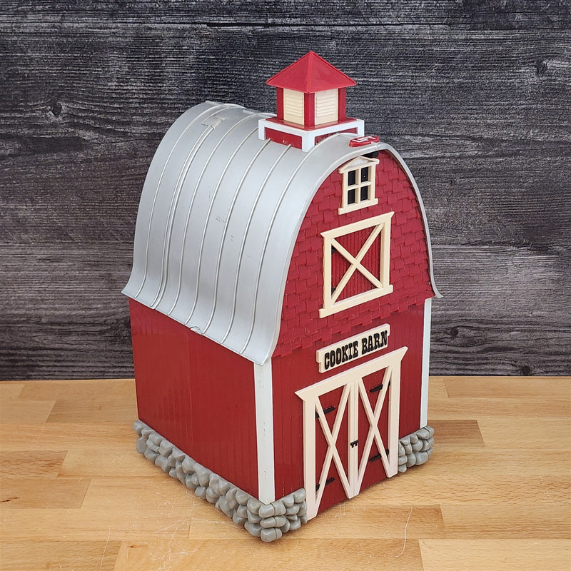 Load image into Gallery viewer, Barn Cookie Jar Musical Red Plastic Farmhouse Plays Green Acres Vintage Working
