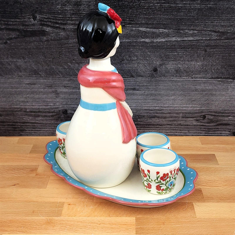 Load image into Gallery viewer, Day of the Dead Decanter Set 6pc Sugar Skull Bottle 4 Shot Cups Platter Blue Sky
