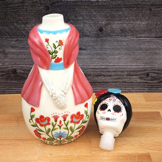 Day of the Dead Decanter Set 6pc Sugar Skull Bottle 4 Shot Cups Platter Blue Sky