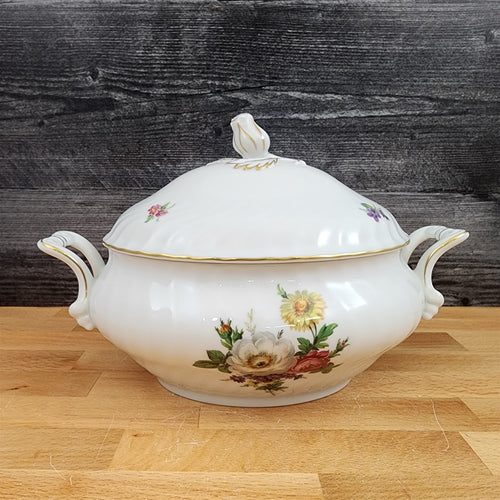 Kaiser Residenz Oval Covered Vegetable Bowl Floral White 8 1/2