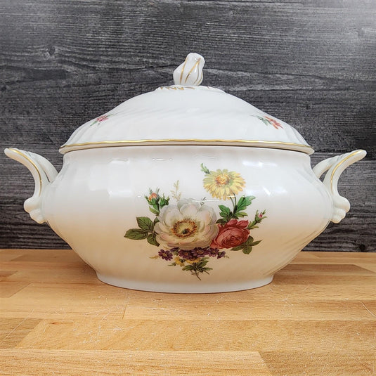 Kaiser Residenz Oval Covered Vegetable Bowl Floral White 8 1/2" Gold Trim