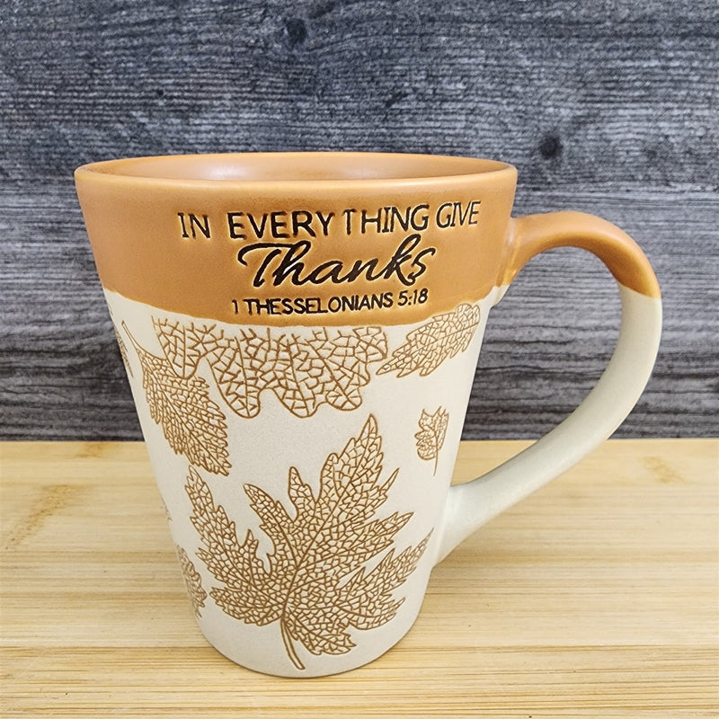 Load image into Gallery viewer, Religious Thessalonians 5:18 Inspiration Coffee Mug Leaves Brown Cup Blue Sky
