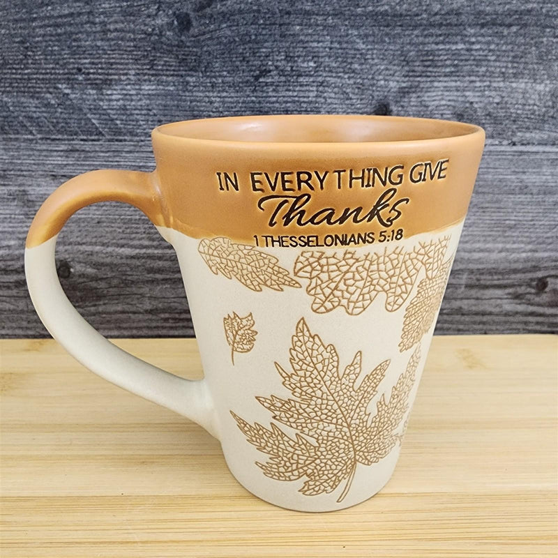 Load image into Gallery viewer, Religious Thessalonians 5:18 Inspiration Coffee Mug Leaves Brown Cup Blue Sky
