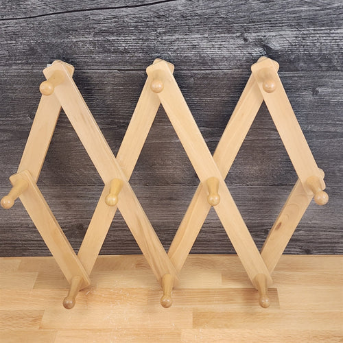 Accordion Wood Rack Expanding Mug Coat Hat Folding 10 Pegs Wall Hanger