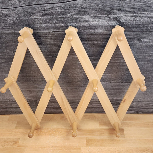 Accordion Wood Rack Expanding Mug Coat Hat Folding 10 Pegs Wall Hanger