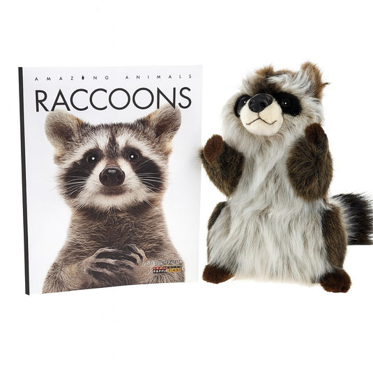 Raccoon Hand Puppet & Book Set Animal Educational Reading Imaginative Play Hansa