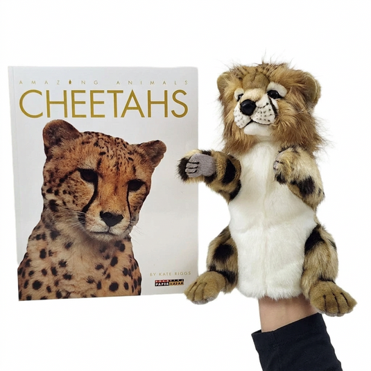 Cheetah Hand Puppet & Book Set Animal Educational Reading Imaginative Play Hansa