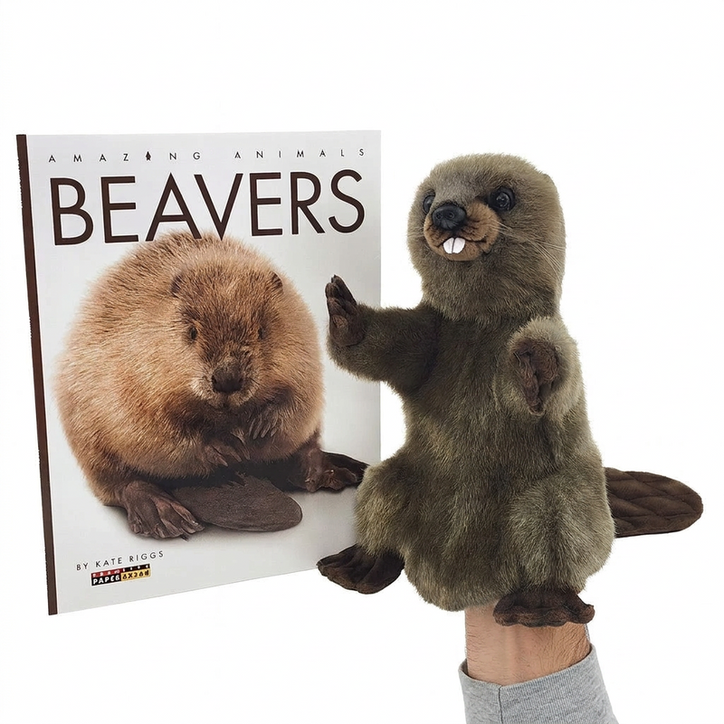 Load image into Gallery viewer, Beaver Hand Puppet &amp; Book Set Animal Educational Reading Imaginative Play Hansa
