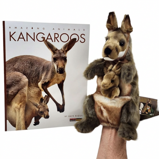 Kangaroo Hand Puppet Book Set Animal Educational Reading Imaginative Play Hansa