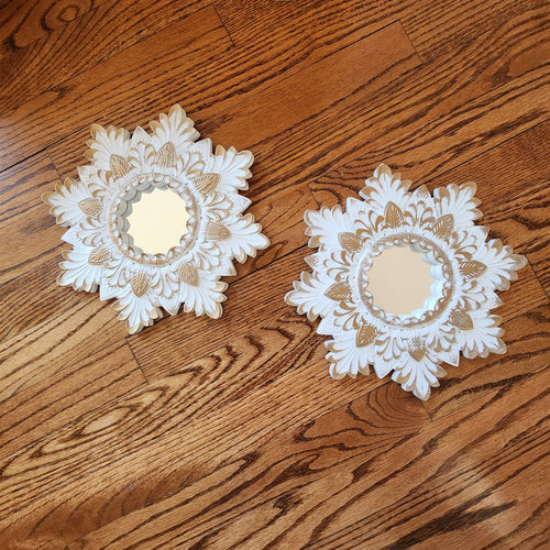 Snowflake Mirror Wall Hanging Shabby Chic Cottagecore Christmas Accent