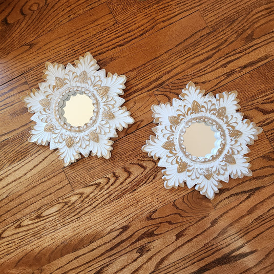 Snowflake Mirror Wall Hanging Shabby Chic Cottagecore Christmas Accent