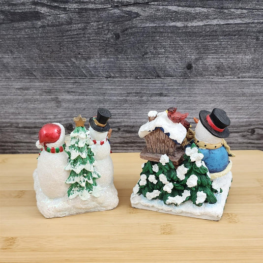 Christmas Stocking Holder Set Snowman Scene Fireplace Mantel Hooks Ceramic