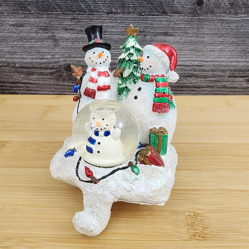 Load image into Gallery viewer, Christmas Stocking Holder Set Snowman Scene Fireplace Mantel Hooks Ceramic
