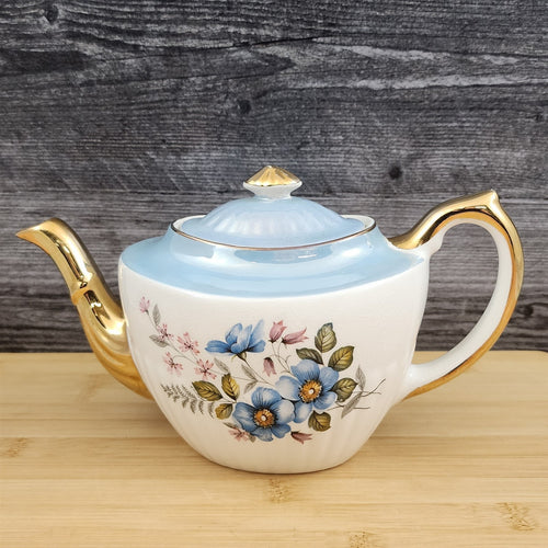 Gibbons Staffordshire England Teapot Blue Floral Gold Accent Porcelain Tea Pot