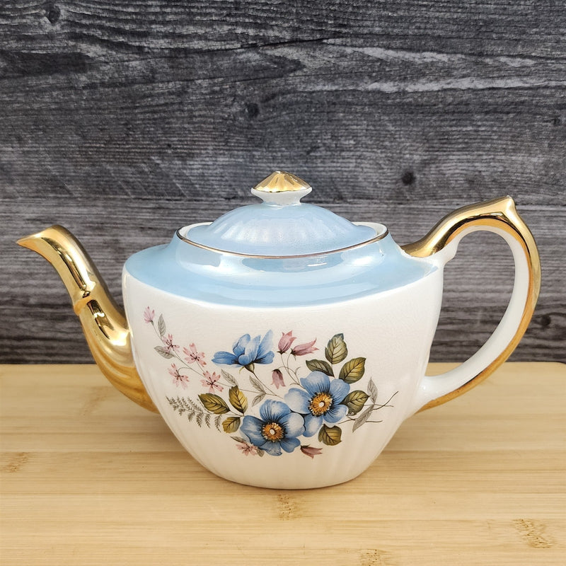 Load image into Gallery viewer, Gibbons Staffordshire England Teapot Blue Floral Gold Accent Porcelain Tea Pot
