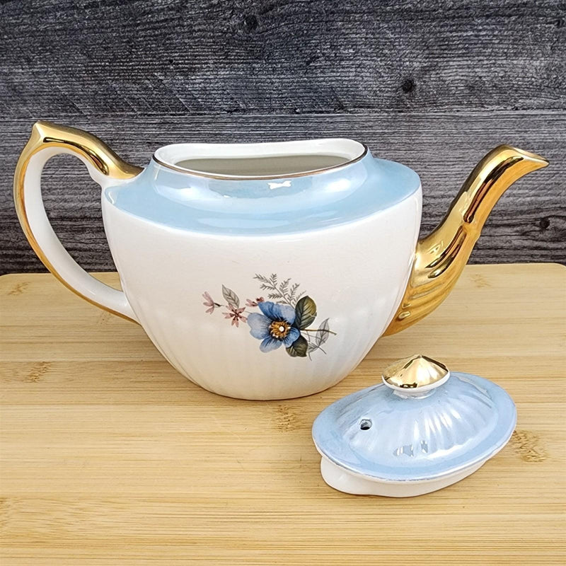 Load image into Gallery viewer, Gibbons Staffordshire England Teapot Blue Floral Gold Accent Porcelain Tea Pot
