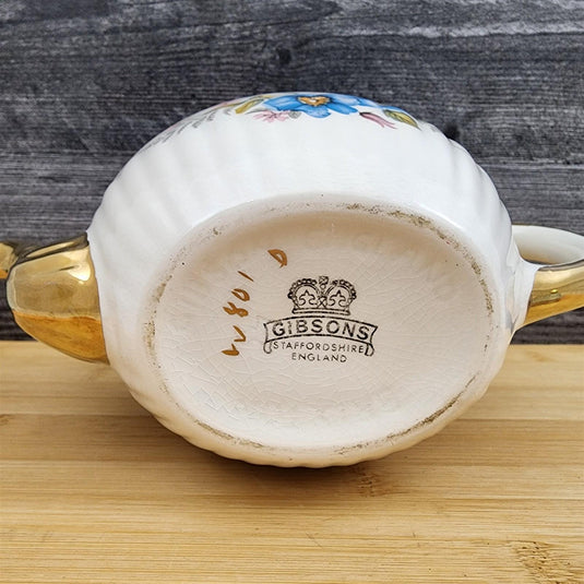 Gibbons Staffordshire England Teapot Blue Floral Gold Accent Porcelain Tea Pot