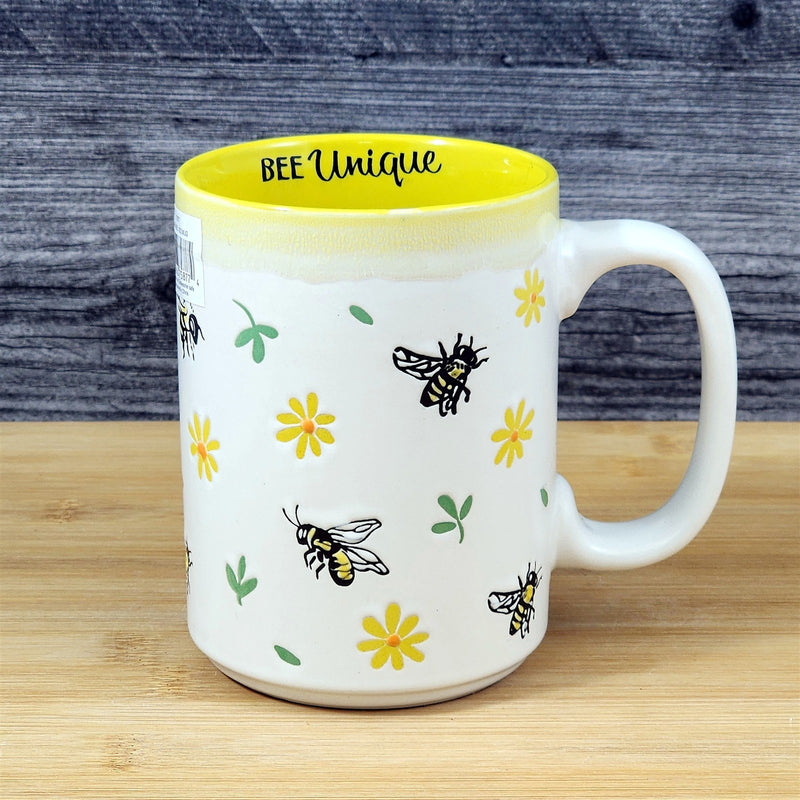 Load image into Gallery viewer, Be Unique Saying Coffee Mug 18oz Bee Themed Embossed Ceramic Tea Cup Blue Sky
