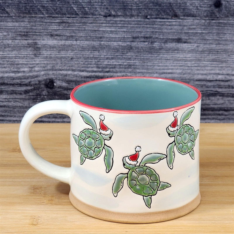 Load image into Gallery viewer, Christmas Sea Turtles Coffee Mug Santa Hat Ceramic Nautical Holiday by Blue Sky
