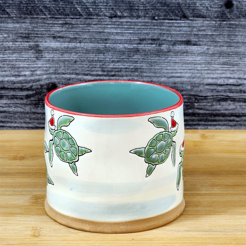 Load image into Gallery viewer, Christmas Sea Turtles Coffee Mug Santa Hat Ceramic Nautical Holiday by Blue Sky

