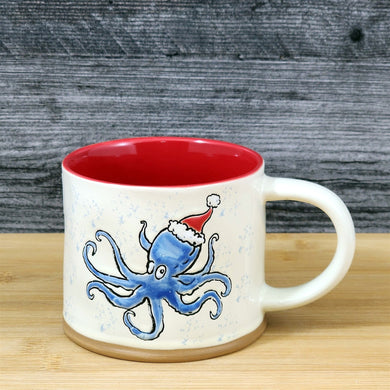 Christmas Octopus Coffee Mug Santa Hat Ceramic Nautical Holiday by Blue Sky