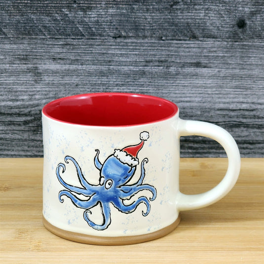 Christmas Octopus Coffee Mug Santa Hat Ceramic Nautical Holiday by Blue Sky