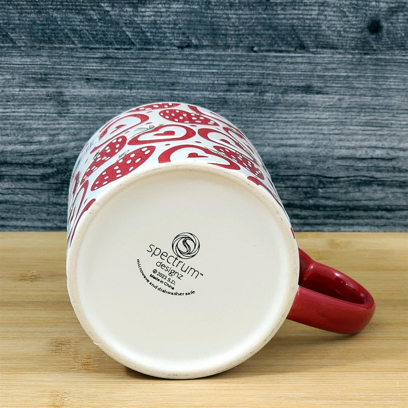 Load image into Gallery viewer, Strawberry Mug Coffee Tea Cup 21oz Red and White Heart Handle Ceramic Blue Sky
