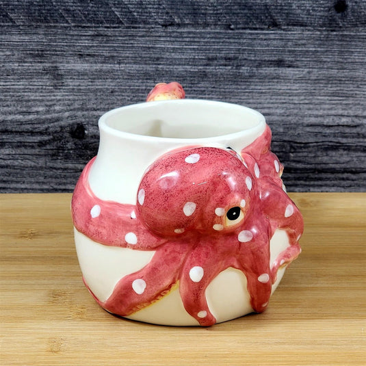 Red Octopus Coffee Mug Ceramic Embossed Tea Cup Ocean Sea Life Blue Sky Goldminc