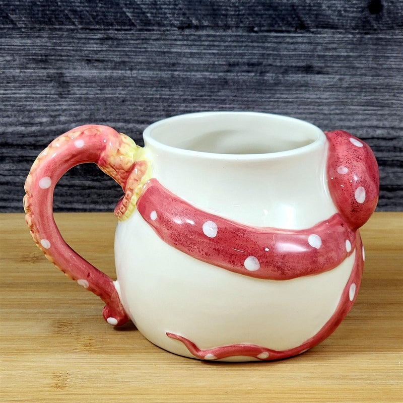 Load image into Gallery viewer, Red Octopus Coffee Mug Ceramic Embossed Tea Cup Ocean Sea Life Blue Sky Goldminc
