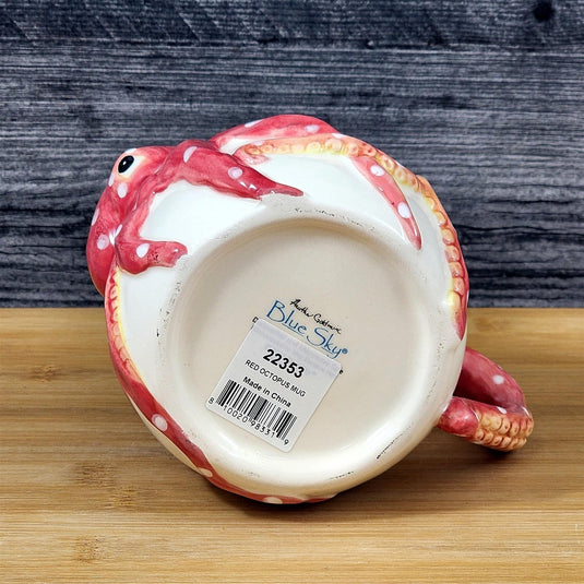 Red Octopus Coffee Mug Ceramic Embossed Tea Cup Ocean Sea Life Blue Sky Goldminc