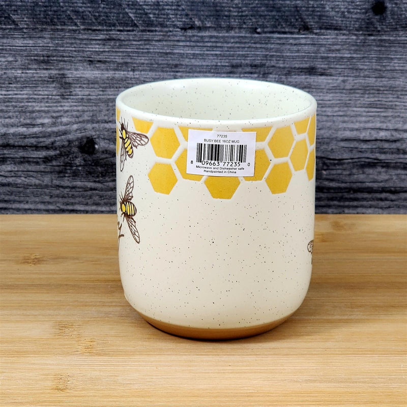 Load image into Gallery viewer, Bee Happy Coffee Mug 16oz Embossed Floral White Yellow Ceramic Tea Cup Blue Sky
