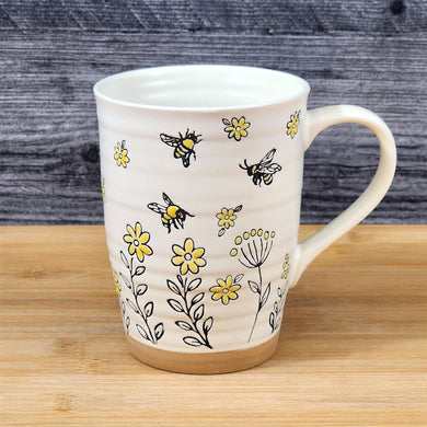 Bumble Bee & Daisy's Coffee Mug Cottagecore Nature Garden Ceramic Cup Blue Sky
