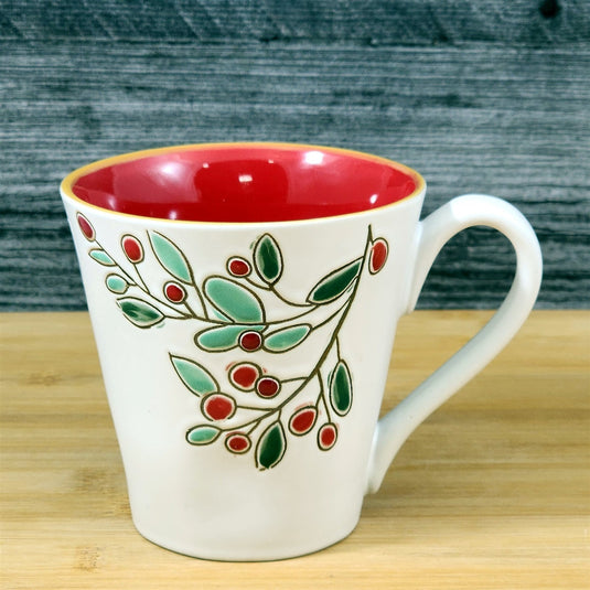 Holiday Cranberry Pine Coffee Mug 17oz (455ml) Embossed Christmas Cup Blue Sky