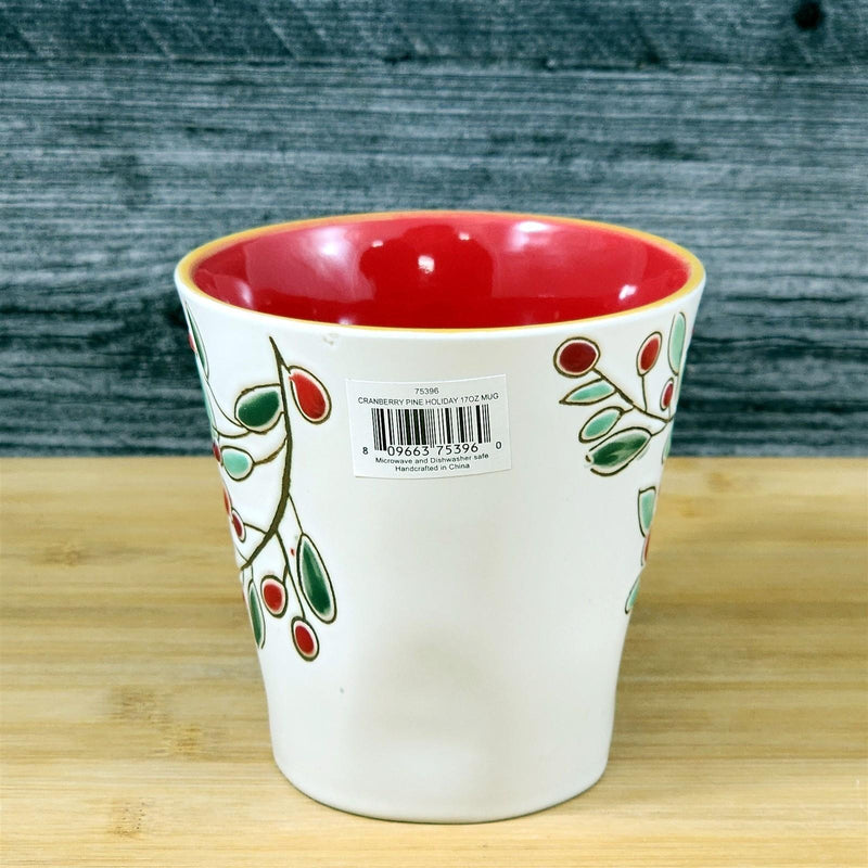 Load image into Gallery viewer, Holiday Cranberry Pine Coffee Mug 17oz (455ml) Embossed Christmas Cup Blue Sky
