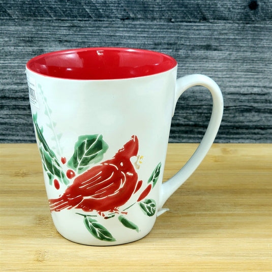 Holiday Cardinal Coffee Mug Ceramic Evergreen Embossed Christmas Cup by Blue Sky
