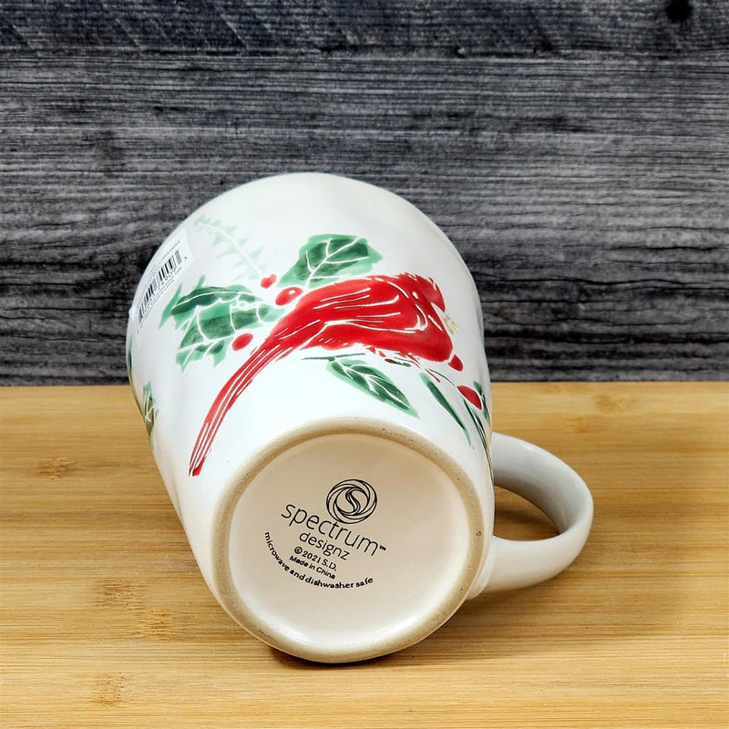 Load image into Gallery viewer, Holiday Cardinal Coffee Mug Ceramic Evergreen Embossed Christmas Cup by Blue Sky
