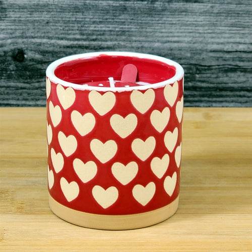 Hearts Ceramic Red Candle Tropical Papaya & Mango Scent Essential Oils Blue Sky