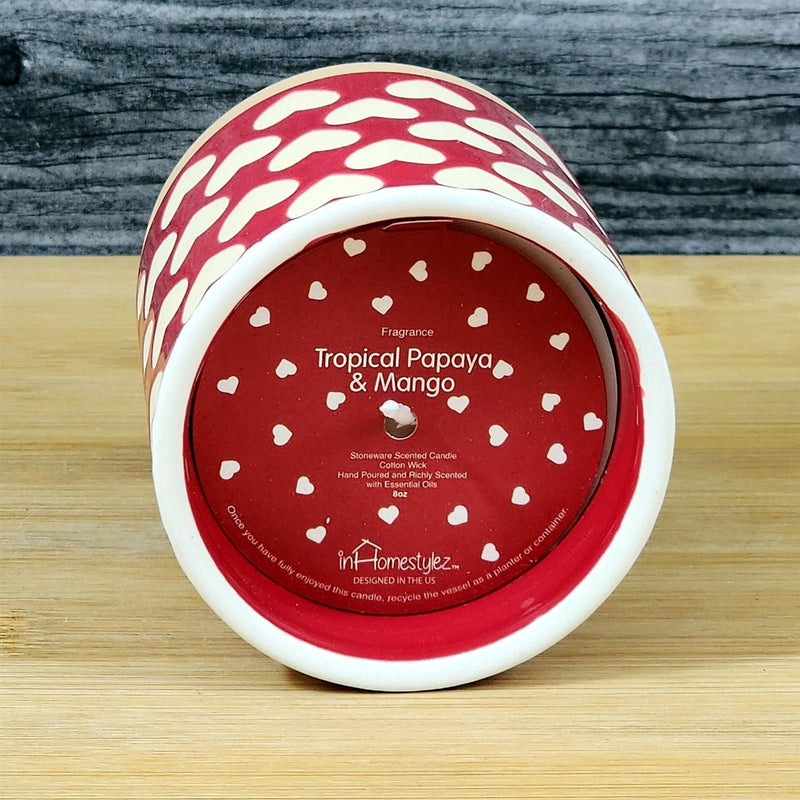 Load image into Gallery viewer, Hearts Ceramic Red Candle Tropical Papaya &amp; Mango Scent Essential Oils Blue Sky
