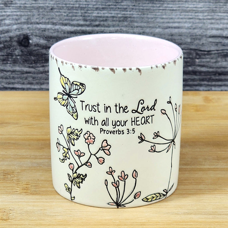 Load image into Gallery viewer, Religious Proverbs 3:5 Floral Ceramic Candle Noir Scent Essential Oils Blue Sky
