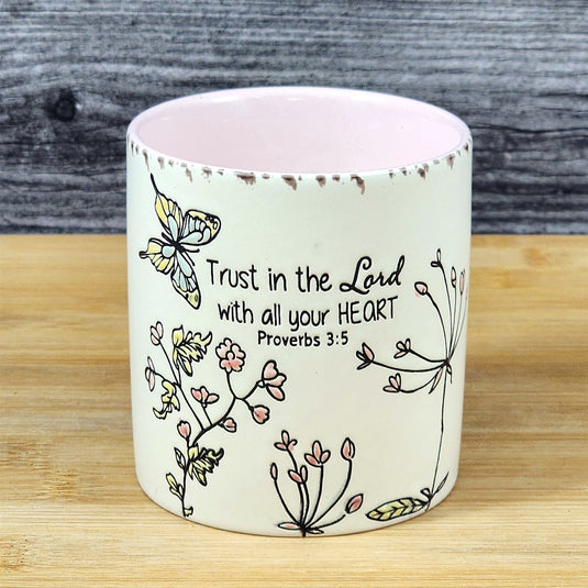 Religious Proverbs 3:5 Floral Ceramic Candle Noir Scent Essential Oils Blue Sky