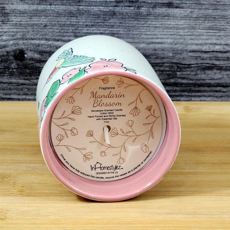 Load image into Gallery viewer, Ruby Hummingbird Stoneware Candle Mandarin Blossom Scent Essential Oils Blue Sky
