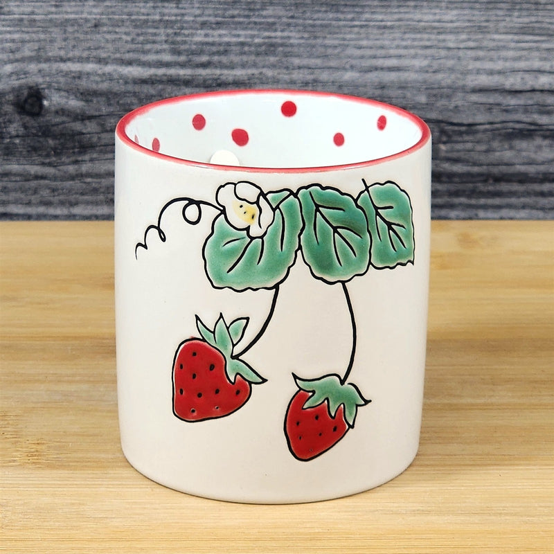 Load image into Gallery viewer, Strawberry Fields Stoneware Candle Vanilla Fig Scent Essential Oils Blue Sky
