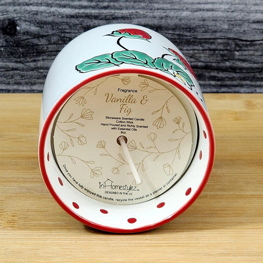 Strawberry Fields Stoneware Candle Vanilla Fig Scent Essential Oils Blue Sky