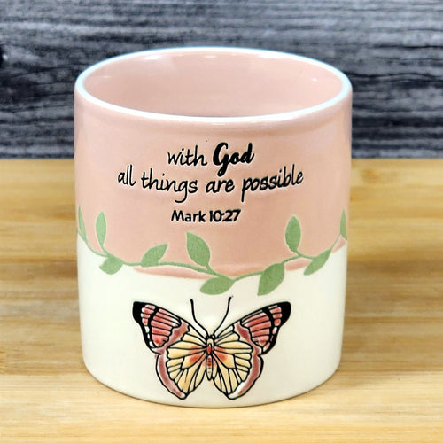 Religious Mark 10:27 Stoneware Candle Vanilla Fig Scent Essential Oils Blue Sky