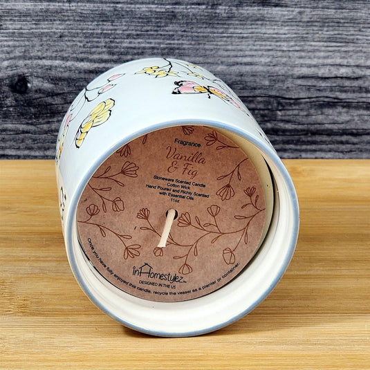 Floral Butterfly Stoneware Candle Vanilla Fig Scented Essential Oils by Blue Sky